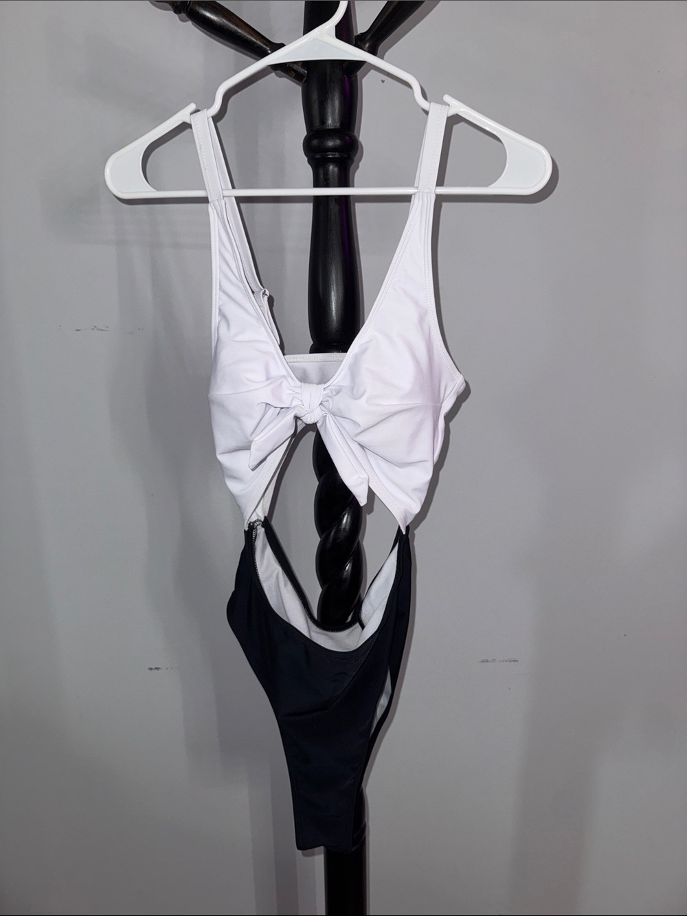 White and Black Bow-Front One-Piece Swimsuit